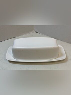 Vintage Lenoware White Melamine 2 Piece Butter Dish.              3725